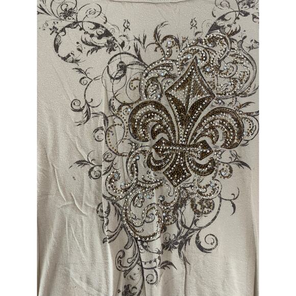 Reba Tan Brown Tie Dye Graphic Long Sleeve Sharkbite Blouse Women's Size 3X - Picture 6 of 6